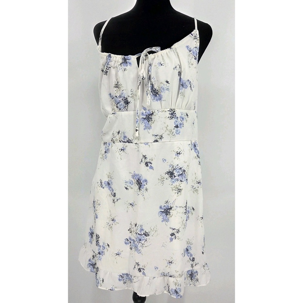Abercrombie & Fitch Floral Print Mini Dress XL Blue White W/ Scrunchie NWOT